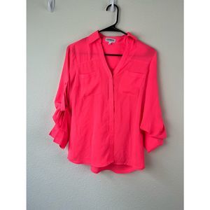 Express Portofino Neon bright  Pink Button Down Blouse Top